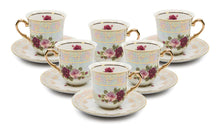 Royalty Porcelain 12-pc Miniature Espresso Coffee, Cups and Saucers, Vintage Cobalt Rose Floral Pattern, Bone China Tableware (4 Oz)