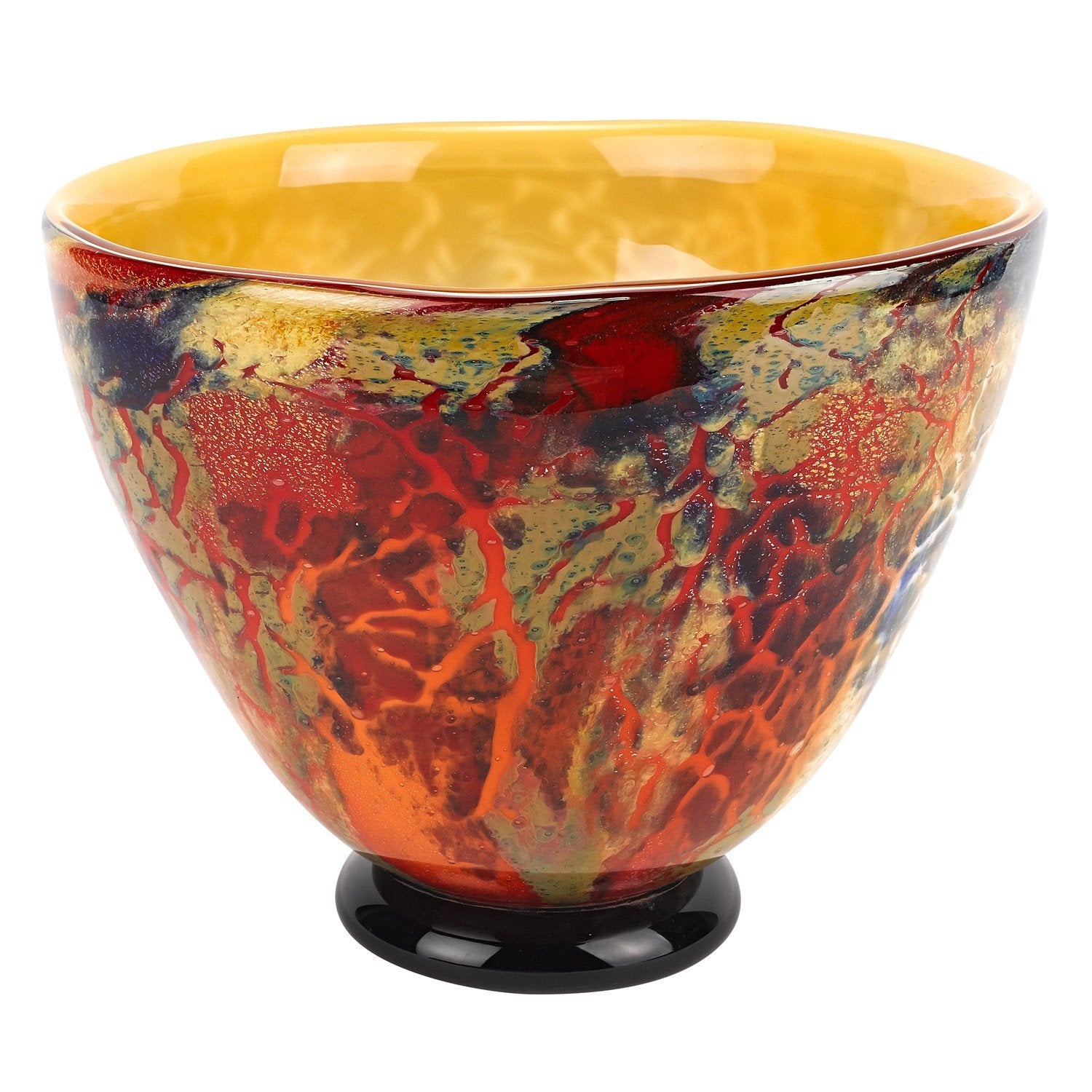 (D) Handcrafted 'Firestorm' Murano Style Art Glass Decorative Centerpiece Bowl 11"