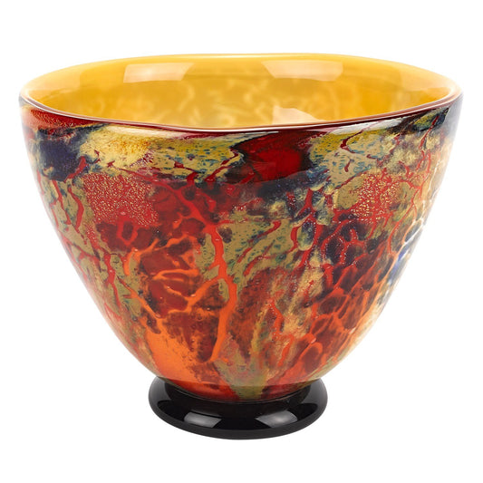 (D) Handcrafted 'Firestorm' Murano Style Art Glass Decorative Centerpiece Bowl 11"