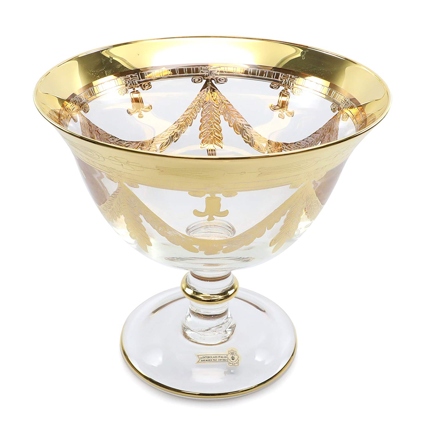 Interglass Italy Luxury Vintage Crystal Vase, 24K Gold (Campana)