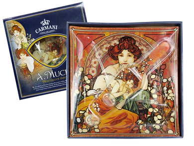 Carmani Painters 2-pc Decorative Glass Cake Serving Set, Mucha Series (Topaz)