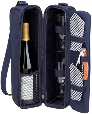 (D) Wine Carrier, Picnic Backpack Bag, Small Set for Outdoor (Blue)