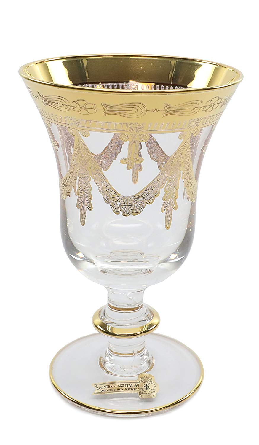 Interglass Italy Luxury Clear Crystal Wine Glasses, 24K Gold-Plated Set of 2, 6, or 12