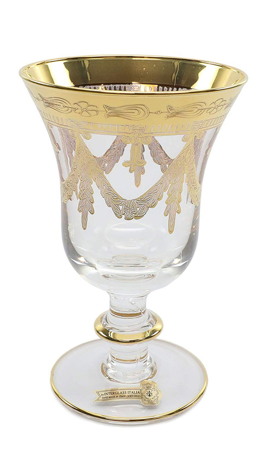 Interglass Italy Luxury Clear Crystal Wine Glasses, 24K Gold-Plated Set of 2, 6, or 12