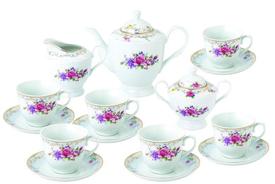 Royalty Porcelain 17-pc Tea Set English Roses For 6, Bone China Porcelain