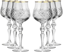 Set of 6 Vintage Russian Crystal Classic Red Wine Goblets with Gold Rim, Old-Fashioned Glassware