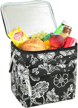 (D) Beverage and Food Cooler, Picnic Backpack Bag with Corkscrew (Black Bloom)