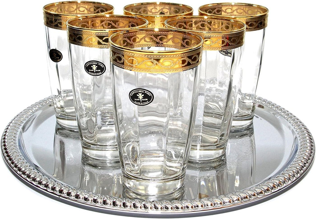 Italian Collection 'Pulsar' 12 oz Crystal Highball Beverage Glasses 24K Gold-Plated