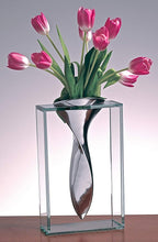 (D) Handcrafted Crystal Clear 'Elvis' 13" Glass Flower Vase with Aluminum Center