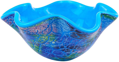 (D) Handcrafted 'Blue Firestone' Murano Art Glass Decorative Bowl 10''