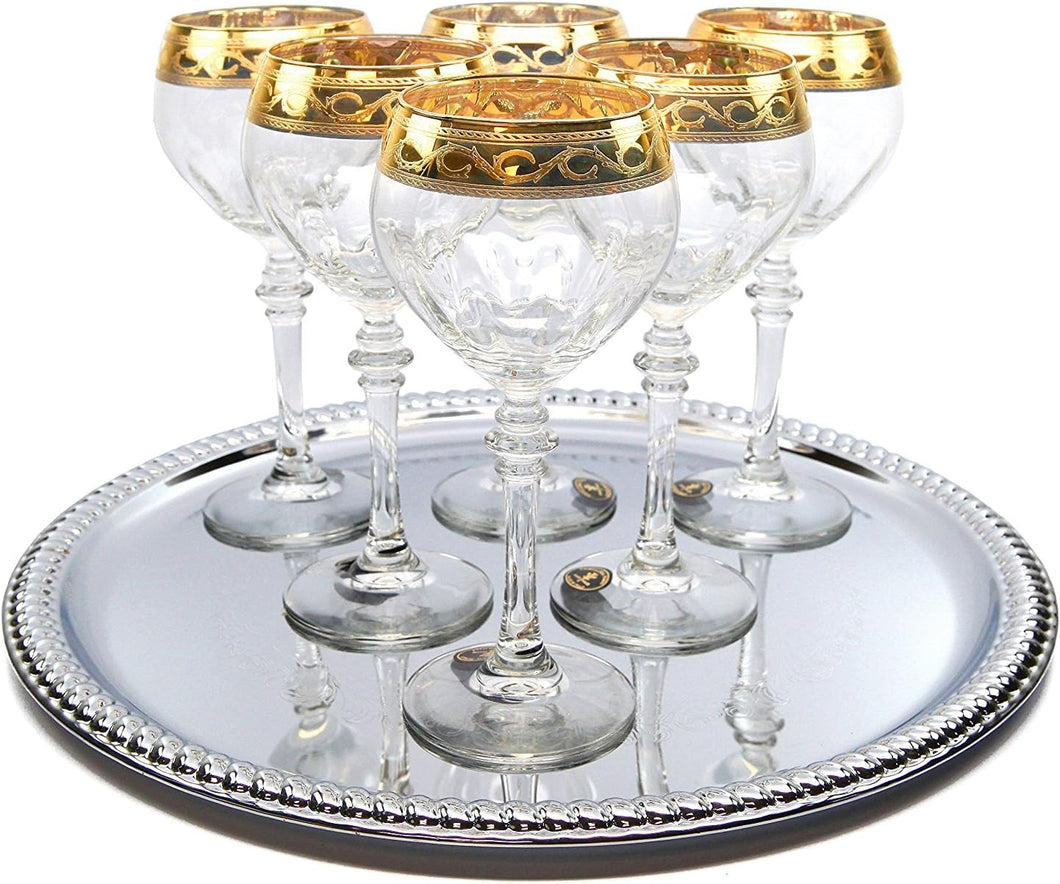 Italian Collection 'Sabrina' 9 Oz Crystal Wine Goblets Glasses, 24K Gold-Plated, Italian Made.