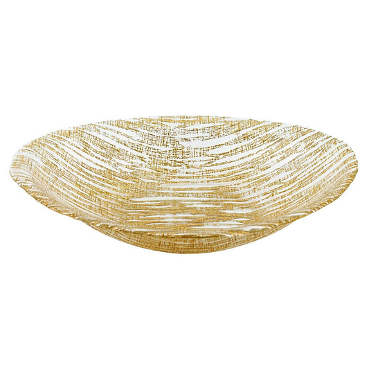 (D) Handcrafted Glass Serving Oval Bowl 15" with Metallic Gold Line Pattern