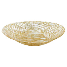 (D) Handcrafted Glass Serving Oval Bowl 15" with Metallic Gold Line Pattern