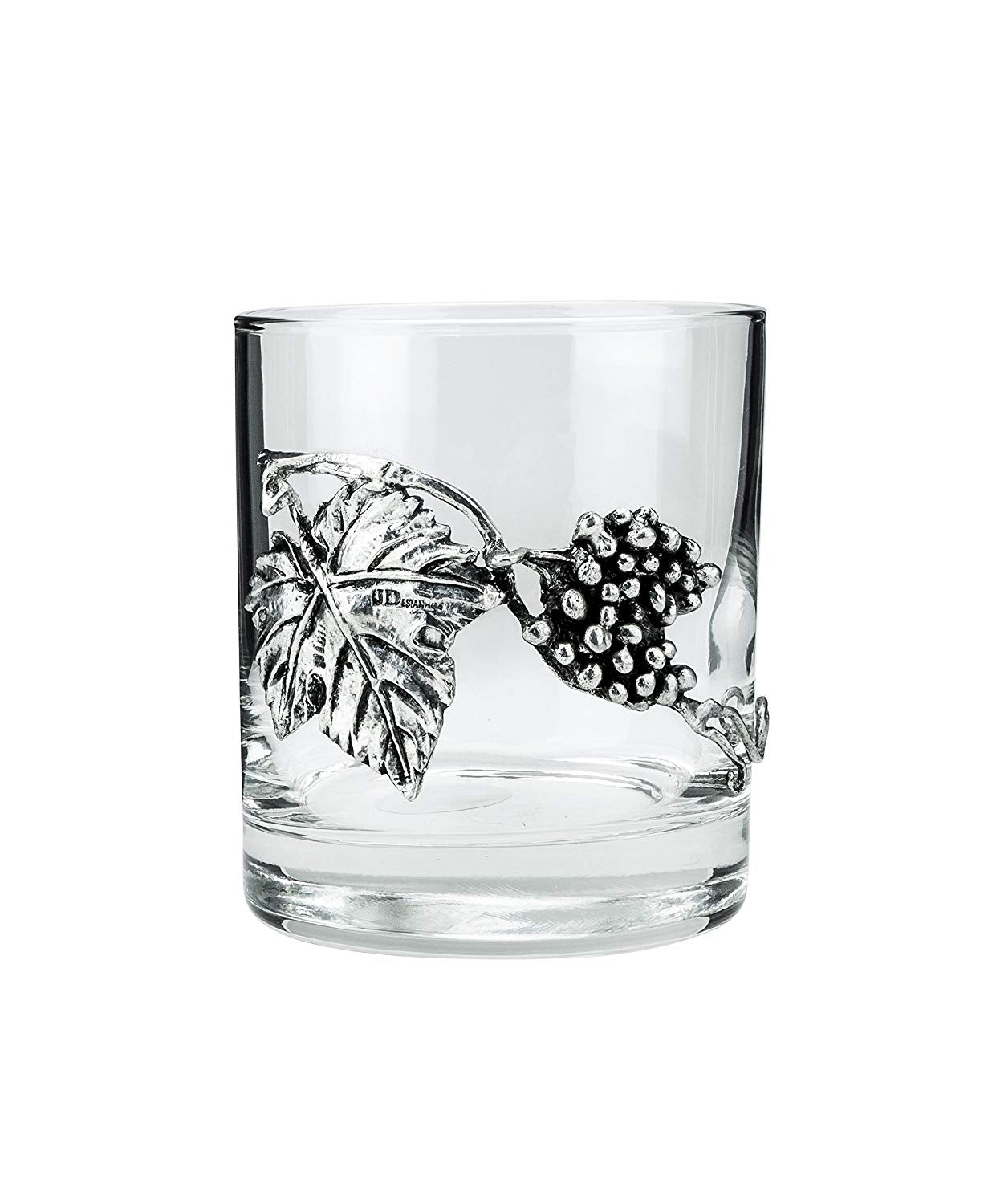 Denizli Medieval Beverage Glass, Crystal Glass With Pewter (Round Silver Grapes)