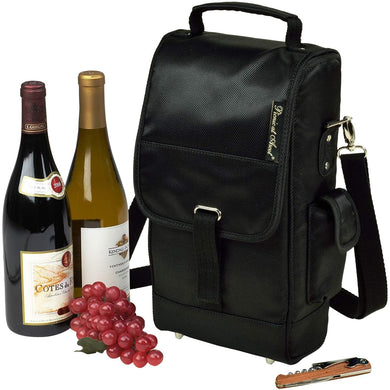 (D) Two Bottle Carrier Black Backpack Bag Gift for Friend Set for Outdoor