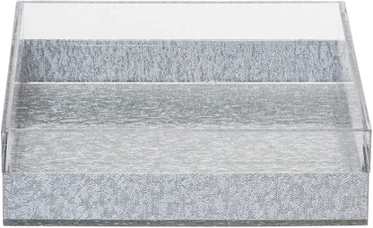 (D) Judaica Napkin Holder Lucite 6 5/8 x 6 5/8 inch For Table (Silver)