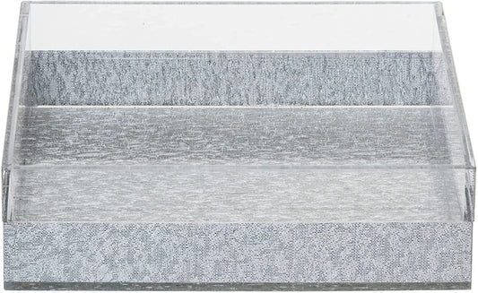 (D) Judaica Napkin Holder Lucite 6 5/8 x 6 5/8 inch For Table (Silver)