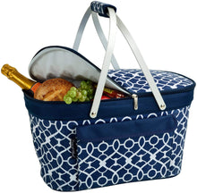 (D) Collapsible Insulated Basket Cooler, Picnic Backpack Bag (Trellis Blue)