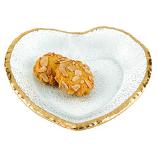 (D) Handcrafted 'Goldedge' 13" Heart-Shaped Glass Serving Platter with Gold Rim