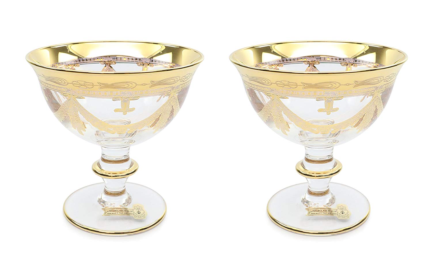 Interglass Italy Clear Crystal Compote Serving Bowl on a Stem, Vintage Design Set of 2, 6 or 12