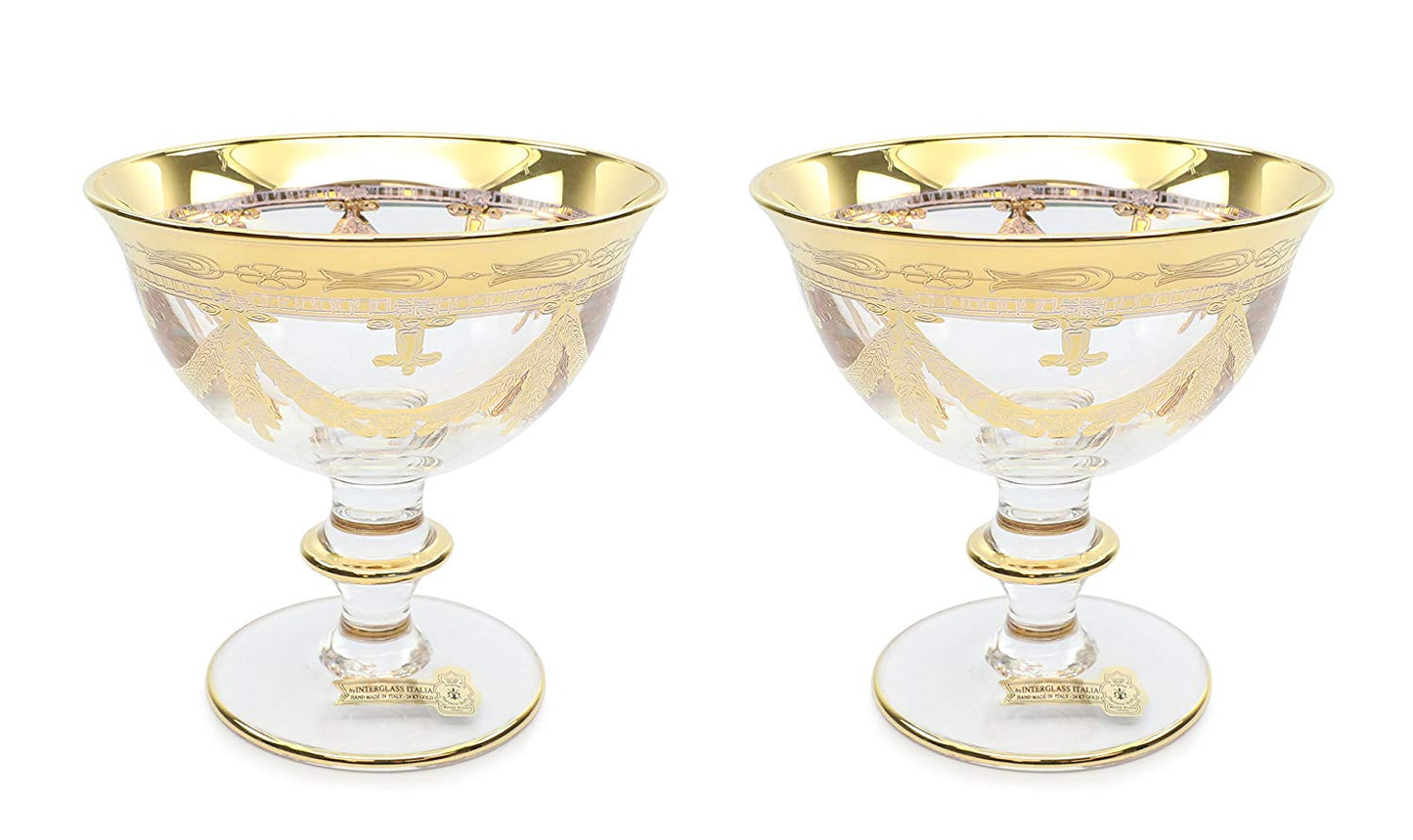 Interglass Italy Clear Crystal Compote Serving Bowl on a Stem, Vintage Design Set of 2, 6 or 12