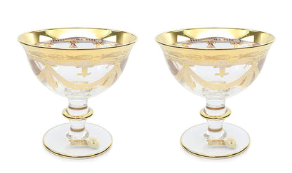 Interglass Italy Clear Crystal Compote Serving Bowl on a Stem, Vintage Design Set of 2, 6 or 12