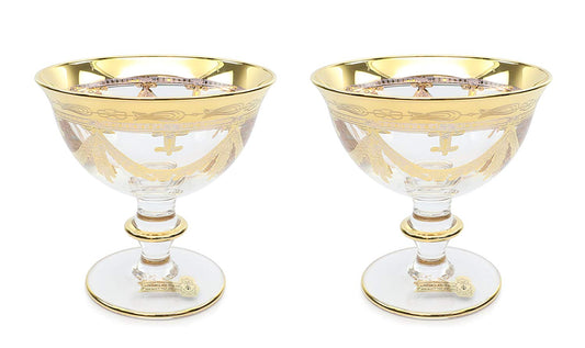 Interglass Italy Clear Crystal Compote Serving Bowl on a Stem, Vintage Design Set of 2, 6 or 12