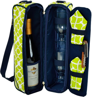(D) Wine Carrier, Picnic Backpack Bag, Small Set for Outdoor (Trellis Green)