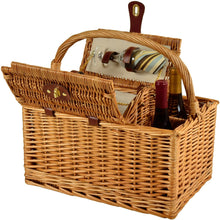 (D) Vineyard Picnic Basket for Two, Full Equipment Set for Outdoor (Green Stripes)