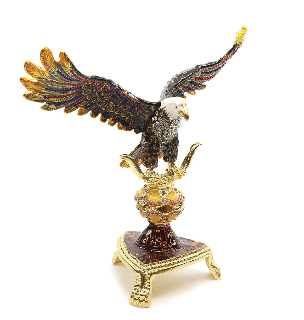 Faberge Box 24K Gold Trinket Jewelry Box with Swarovski Crystal (Brown Eagle)