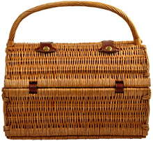 (D) York Picnic Basket for 4 with Blanket and Coffee Set for Outdoor (Brown)