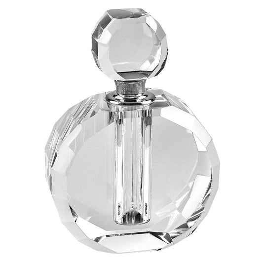 (D) Elegant `Zoe` Round Faceted Crystal Clear Perfume Bottle 4" H