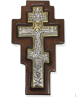 (D) Religious Gifts Wall Cross Made of Pure Silver 925 on a Wood Crucifixion