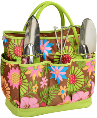 (D) Garden Tote and Tools Set Picnic Backpack Bag, Full Equipment Set (Floral)