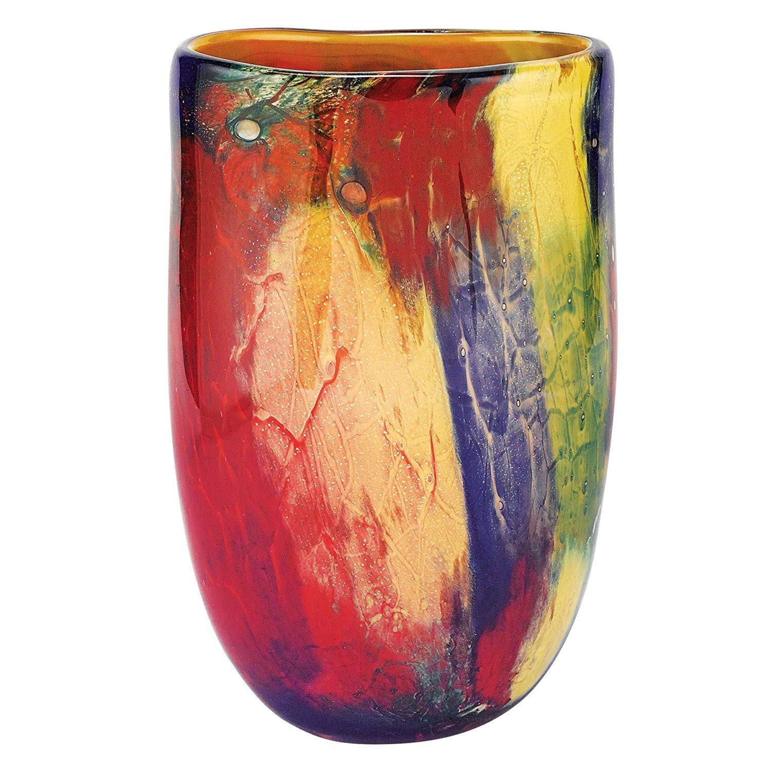 'Firestorm' Murano Style Art Glass Decorative Oval Flower Vase 11in, Murano Style