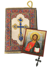 (D) Religious Gift, Mini Icon in a Tapestry Prayer Pouch (Christ The Teacher)