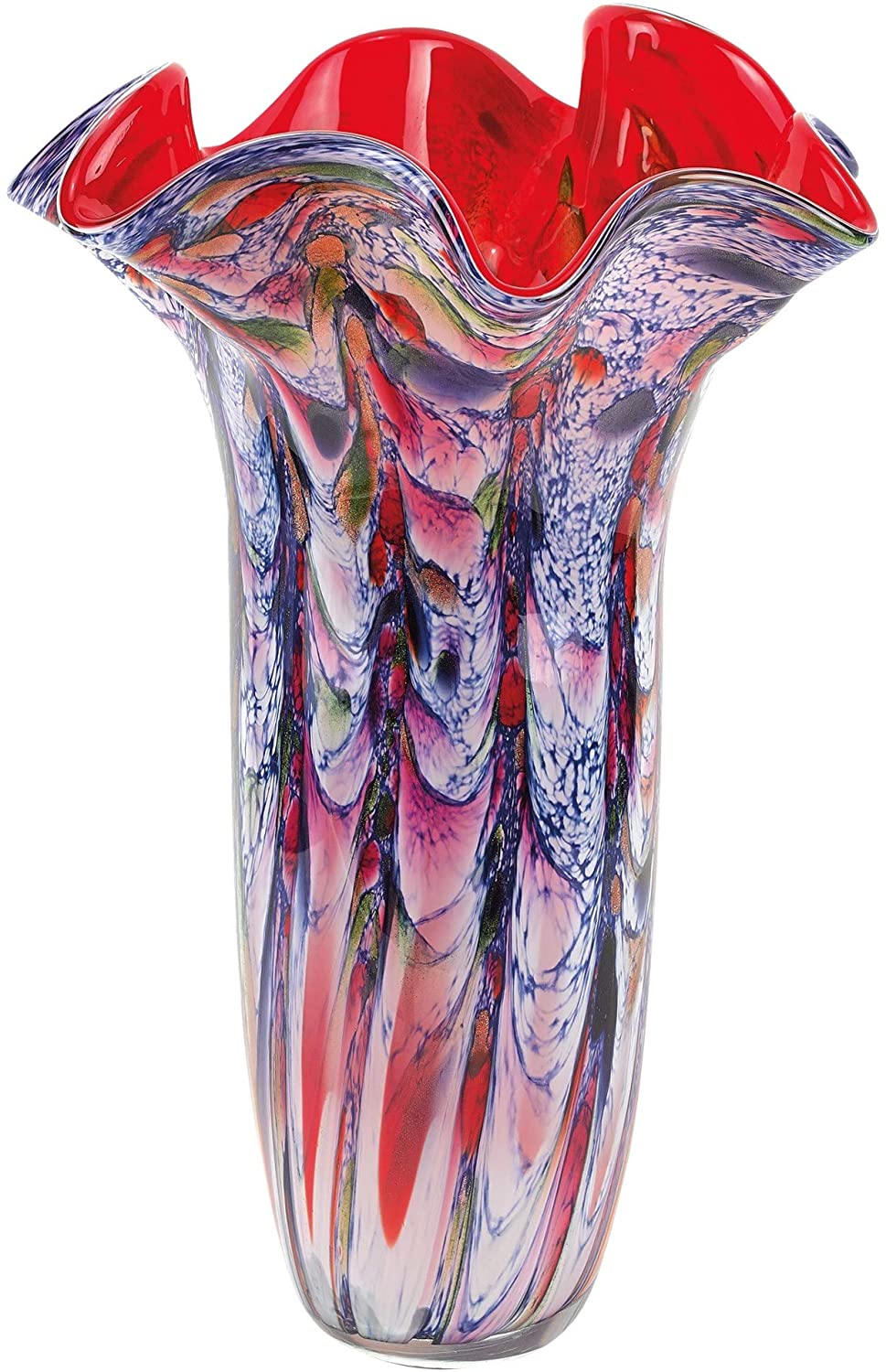 (D) 'Red Leaf' Murano Art Glass Decorative Flower Vase 18" Murano Style