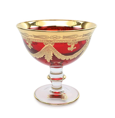 Interglass Italy Red Crystal Compote Serving Bowl on a Stem, Vintage Design Set of 2, 6 or 12