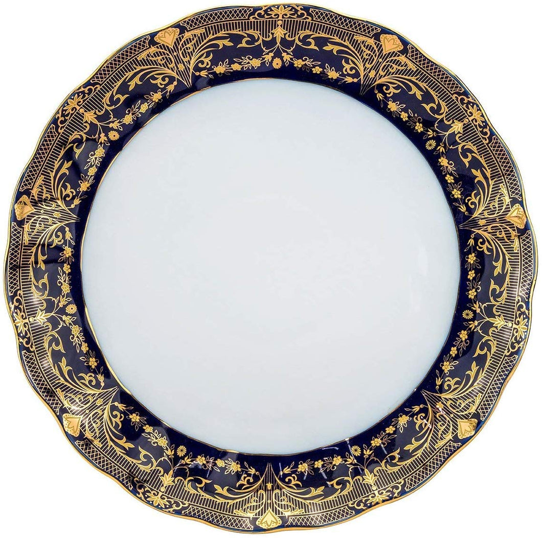 Royalty Porcelain Cobalt Blue Serving Platter with 24K Gold Ornament (14 Inch)