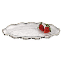 (D) Handcrafted 'Silveredge' Oval Wavy Serving Platter 14" with Silver Rim