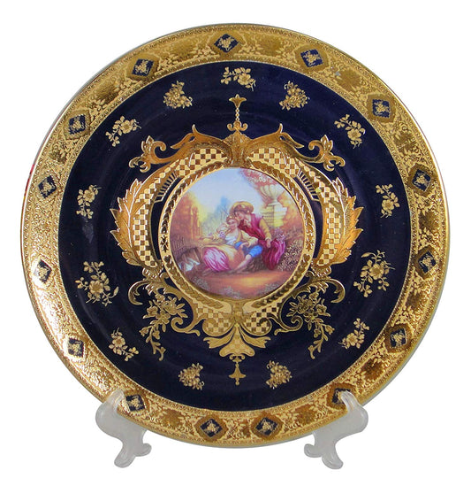 Royalty Porcelain Cobalt Blue Serving Platter Stand 12 Inches 'Second Date' Dish