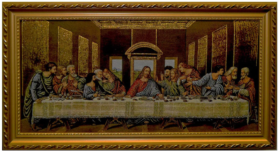 (D) Last Supper In Gold Frame Wall Art Church Decoration, Religious Gift (27x15)