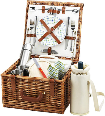 (D) Cheshire Basket for 2 with Coffee Service, Picnic Set for Outdoor (Green)