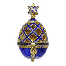 (D) Religious Gifts Russian Enamel 925 Silver Egg Locked Pendant Gold Plated Blue