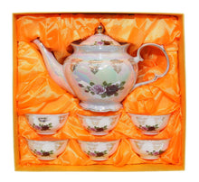 Royalty Porcelain 7pc Floral Tea Set, 24K Gold-Plated Original Cobalt Tableware, Service for 6