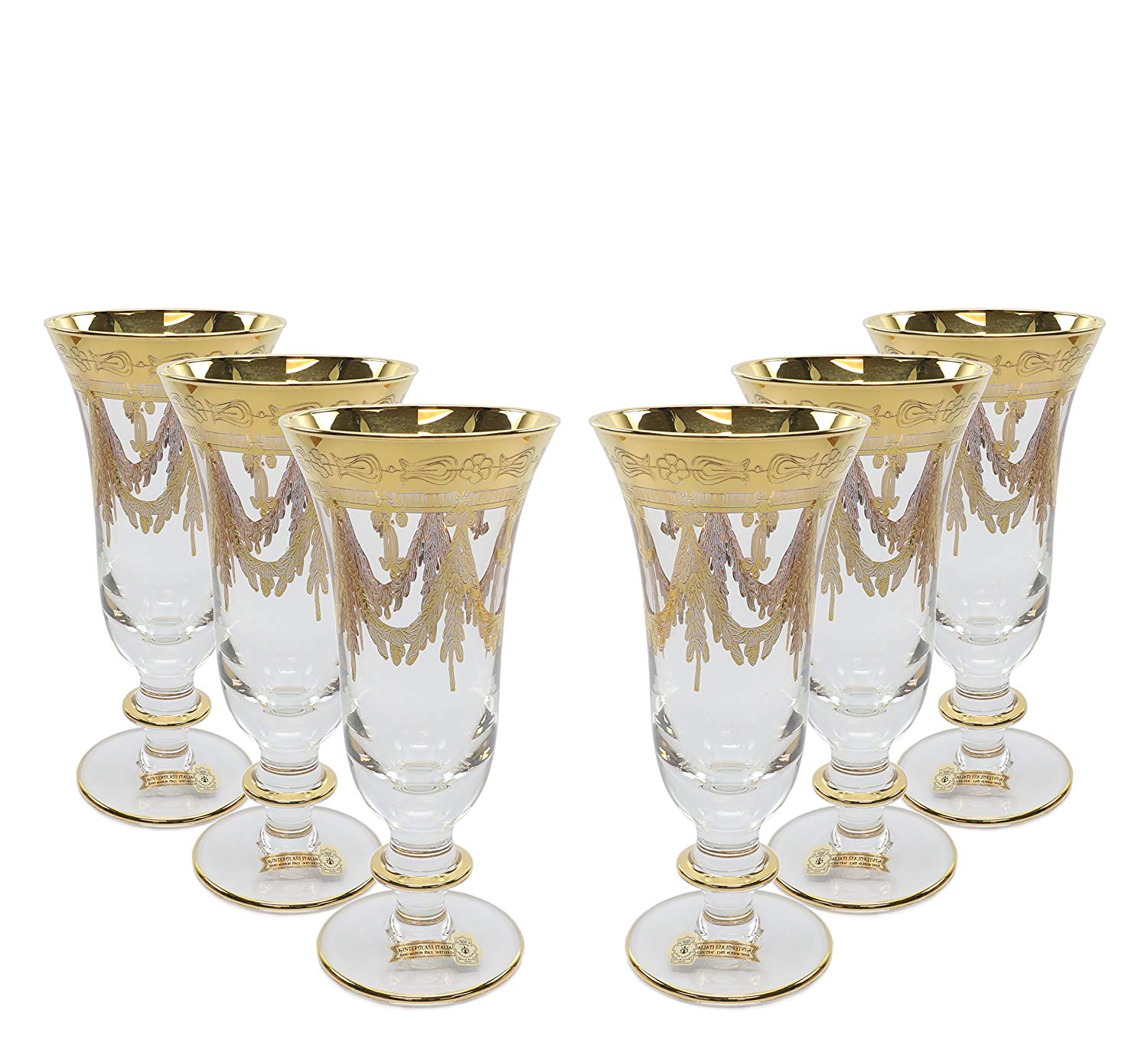 Interglass Italy Clear Champagne Crystal Glasses, Vintage Design Set of 2, 6 or 12