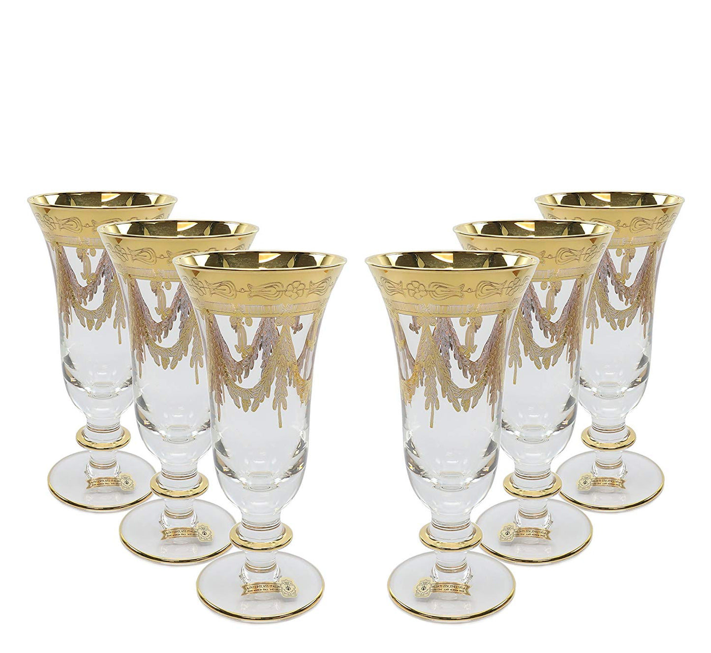 Interglass Italy Clear Champagne Crystal Glasses, Vintage Design Set of 2, 6 or 12