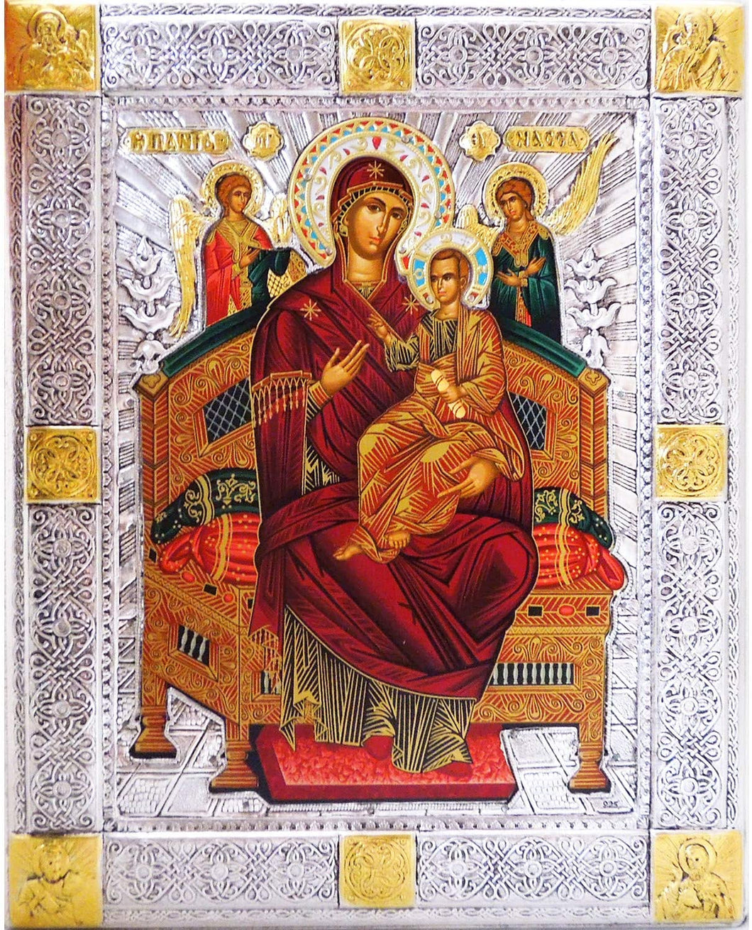 (D) Religious Gift Virgin Mary Tsaritsa Queen of All - Serigraph Icon Silver 925