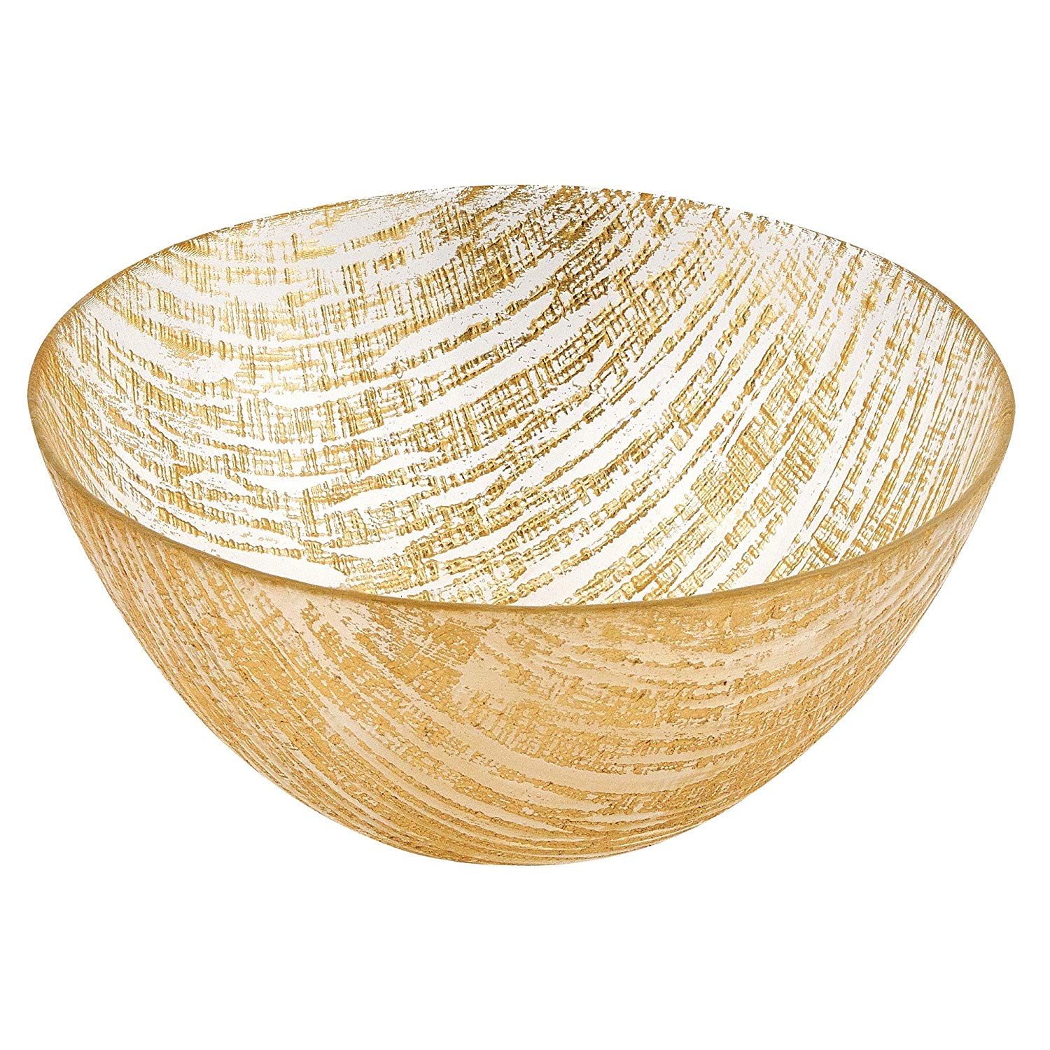 (D) Handcrafted Glass Serving Bowl 11" with Metallic Gold Line Pattern