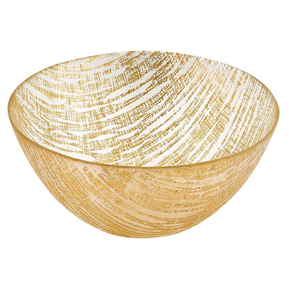 (D) Handcrafted Glass Serving Bowl 11" with Metallic Gold Line Pattern